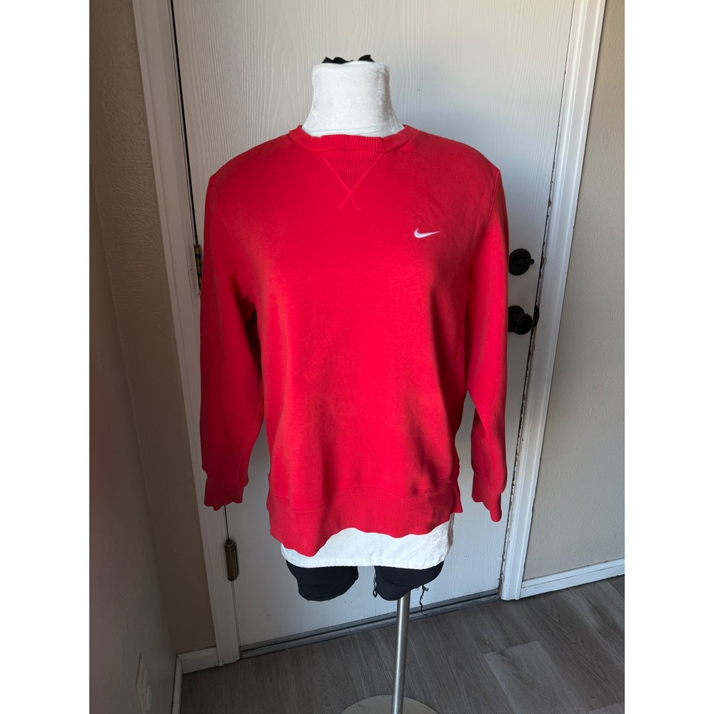 Nike Womens Crewneck Sweatshirt Red Fleece Pullover Swoosh 340811-611 Size M